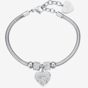 BRACCIALE DONNA IN ACCIAIO CON CUORE E CRISTALLI BIANCHI