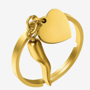 ANELLO DONNA IN ACCIAIO IP GOLD CON CORNO E CUORE