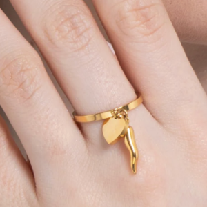 ANELLO DONNA IN ACCIAIO IP GOLD CON CORNO E CUORE