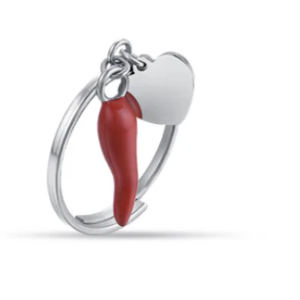 ANELLO DONNA IN ACCIAIO CON CORNO E CUORE