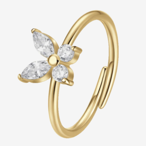 ANELLO DONNA IN ACCIAIO COLORE ORO CON FARFALLA E ZIRCONI BIANCHI