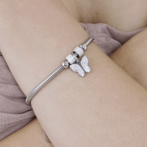 BRACCIALE DONNA IN ACCIAIO CON FARFALLA E CRISTALLI BIANCHI