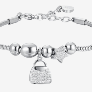 BRACCIALE DONNA IN ACCIAIO BORSA E CRISTALLI