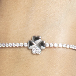 BRACCIALE TENNIS DONNA IN ACCIAIO CON QUADRIFOGLIO E PUNTI LUCE ZIRCONE BIANCO