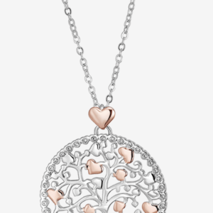 COLLANA DONNA LUNGA IN ACCIAIO ALBERO DELLA VITA CON ELEMENTI IN ROSE'