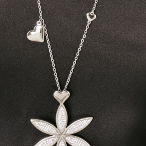 COLLANA DONNA LUNGA IN ACCIAIO CON FIORE DELLA VITA E CUORE
