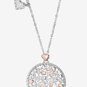 COLLANA DONNA IN ACCIAIO, ALBERO DELLA VITA CON CUORI ROSE'