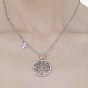 COLLANA DONNA IN ACCIAIO, ALBERO DELLA VITA CON CUORI ROSE'