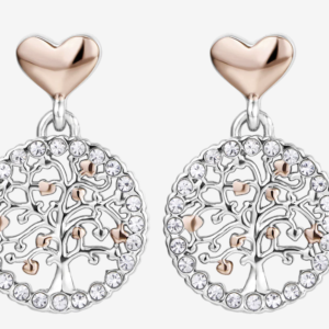 ORECCHINI DONNA IN ACCIAIO ALBERO DELLA VITA CON CRISTALLI BIANCHI E CUORI IP RO