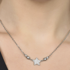 COLLANA DONNA IN ACCIAIO CON STELLA CON CRISTALLI BIANCHI