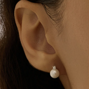 Orecchini Lobo Gabrielle Oro Bianco Perla D'Acqua Dolce Cubic Zirconia