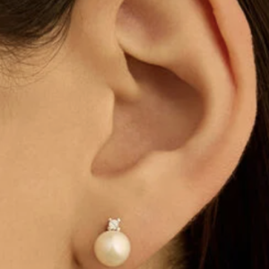 Orecchini Lobo Gabrielle Oro Bianco Perla D'Acqua Dolce Cubic Zirconia