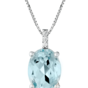 Collana Donna Kioto In Oro Bianco 9 Kt Con Diamanti 0.012 Ct E Topazio Ovale