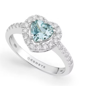 Anello in Oro 750 con Acquamarina a cuore e diamanti