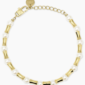 Bracciale dorato con elementi bambù e perle