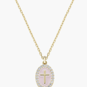 Collana in Ottone Placcato Oro 18k Croce su Medaglia Smaltata