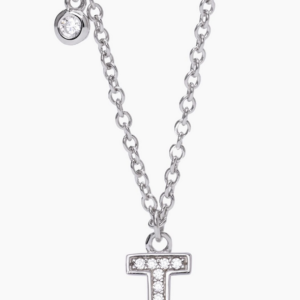 Girocollo in argento con ciondolo lettera T e zirconi