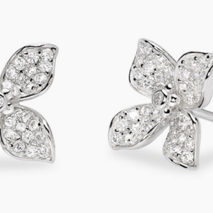 Orecchini a lobo in argento con fiore in zirconi