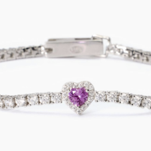 Bracciale tennis in argento con smeraldo sintetico taglio cuore