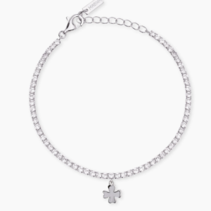 Bracciale tennis in argento con ciondolo quadrifoglio