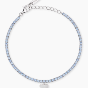 Bracciale tennis con acquamarina sintetica e ciondolo cuore